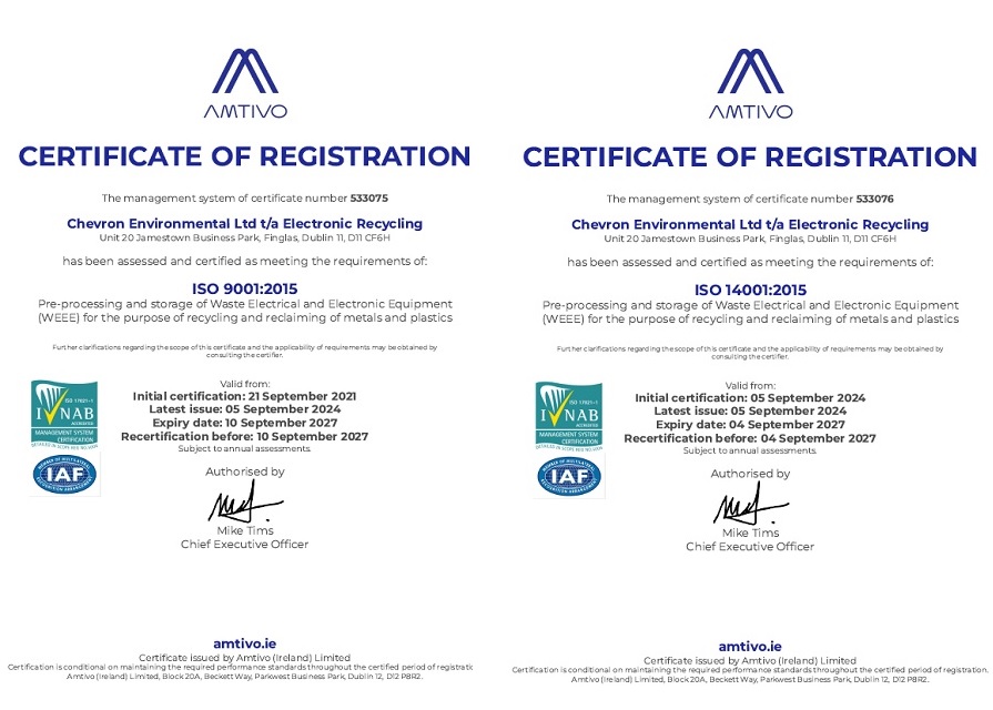 Electronic Recycling ISO Certificates